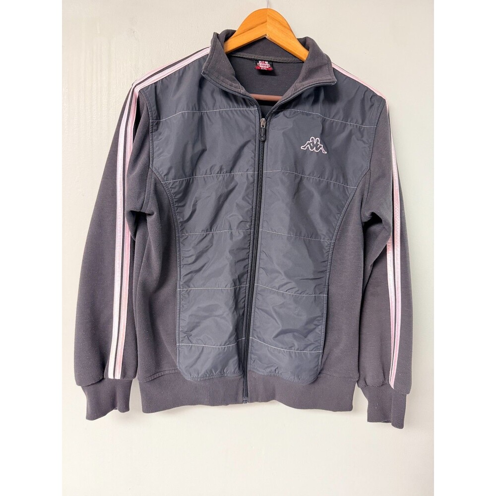 Kappa Womens XXL Gray Pink Full Zip Track Jacket Quilted Front Striped Sleeves
